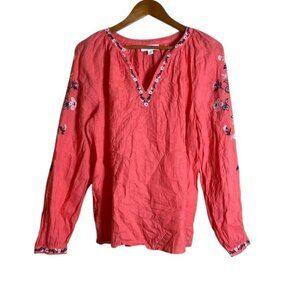 Charter club 100 linen embroidered blouse